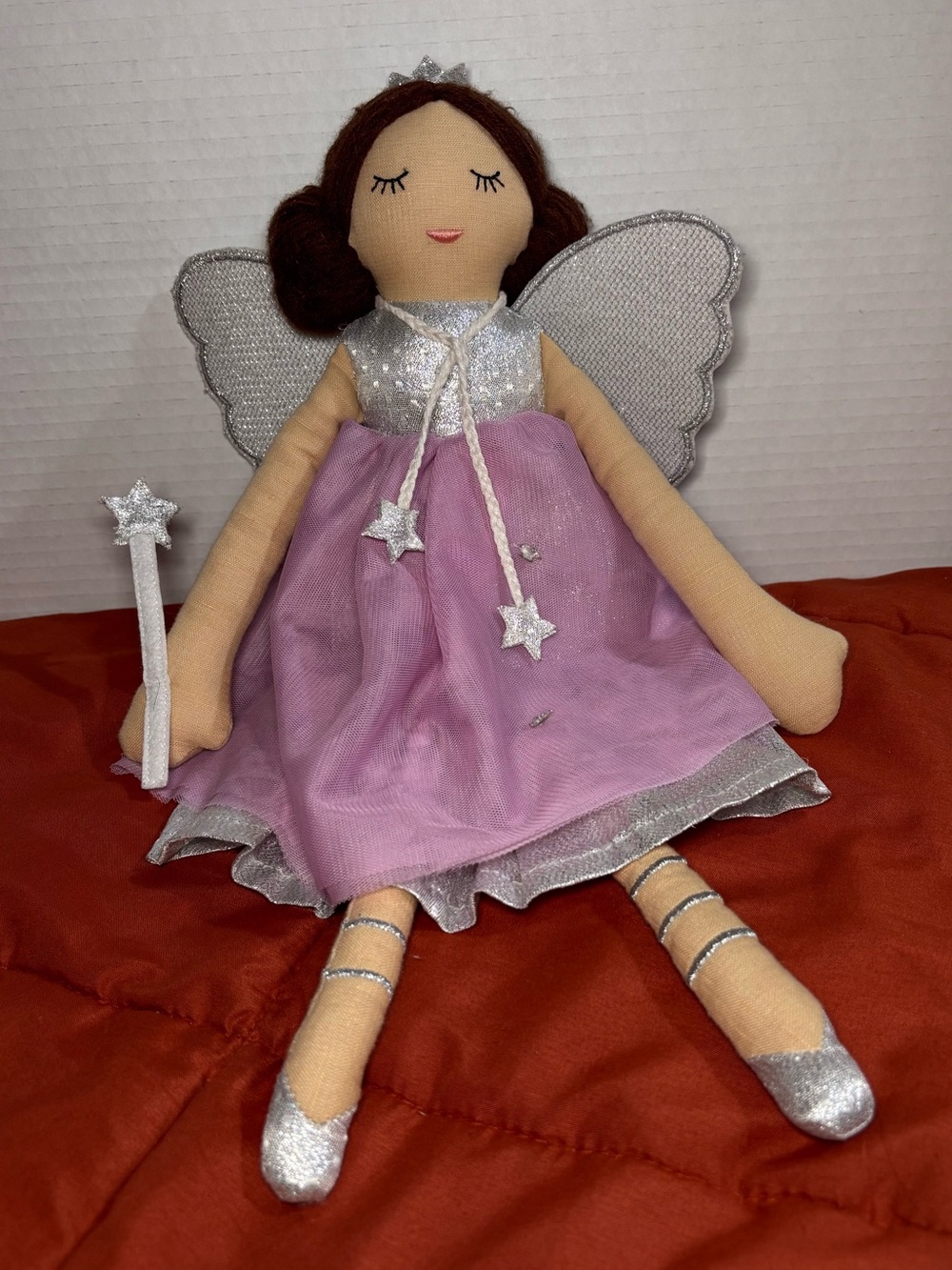 Pottery Barn Kids Celestial Fairy Ballerina Doll W/ Purple Dress & Silver Wings